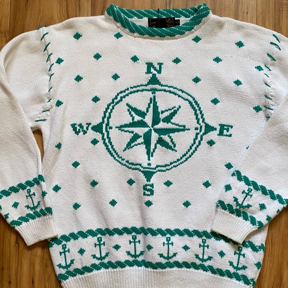 Vintage 90s Eddie Bauer Compass Crewneck Nautical Sailing Cotton Sweater - Picture 6 of 16